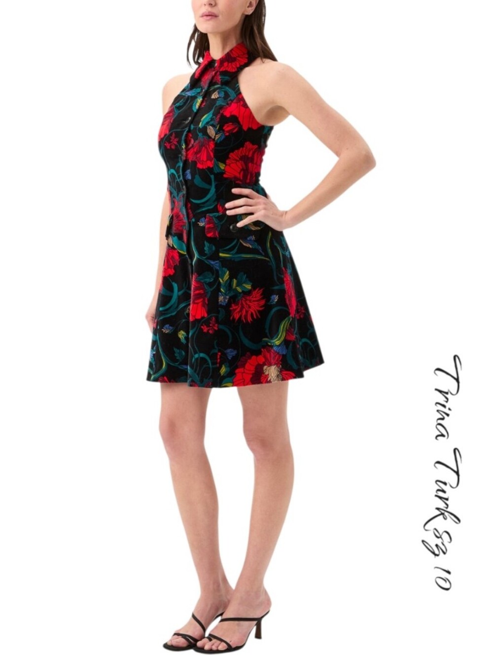 Trina Turk Splendored Velvet Halter Dress Mini Floral Size 10
